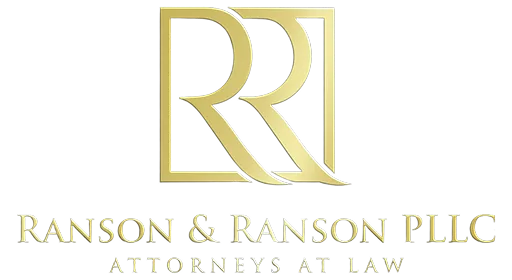 Gold and black logo for Ranson & Ranson PLLC, attorneys at law, with stylized double R letters.